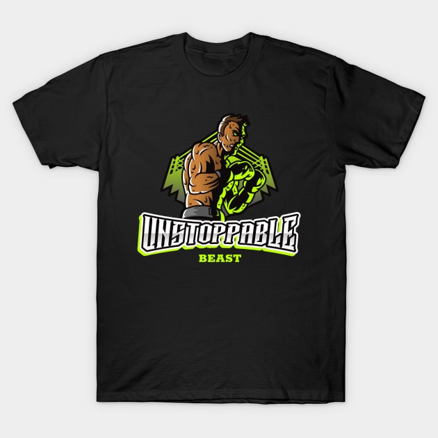 Unstoppable Beast | Fierce Fighter with Boxing Ring T-Shirt by Sports & Fitness Wear